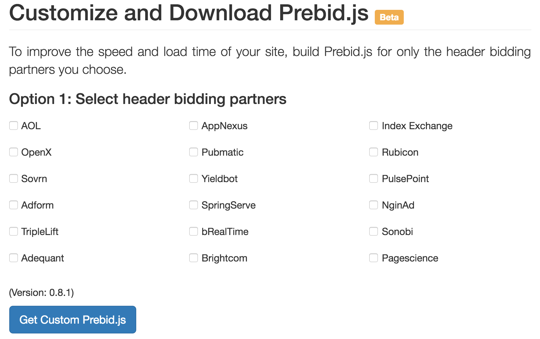 Prebid.js Customize Download UI
