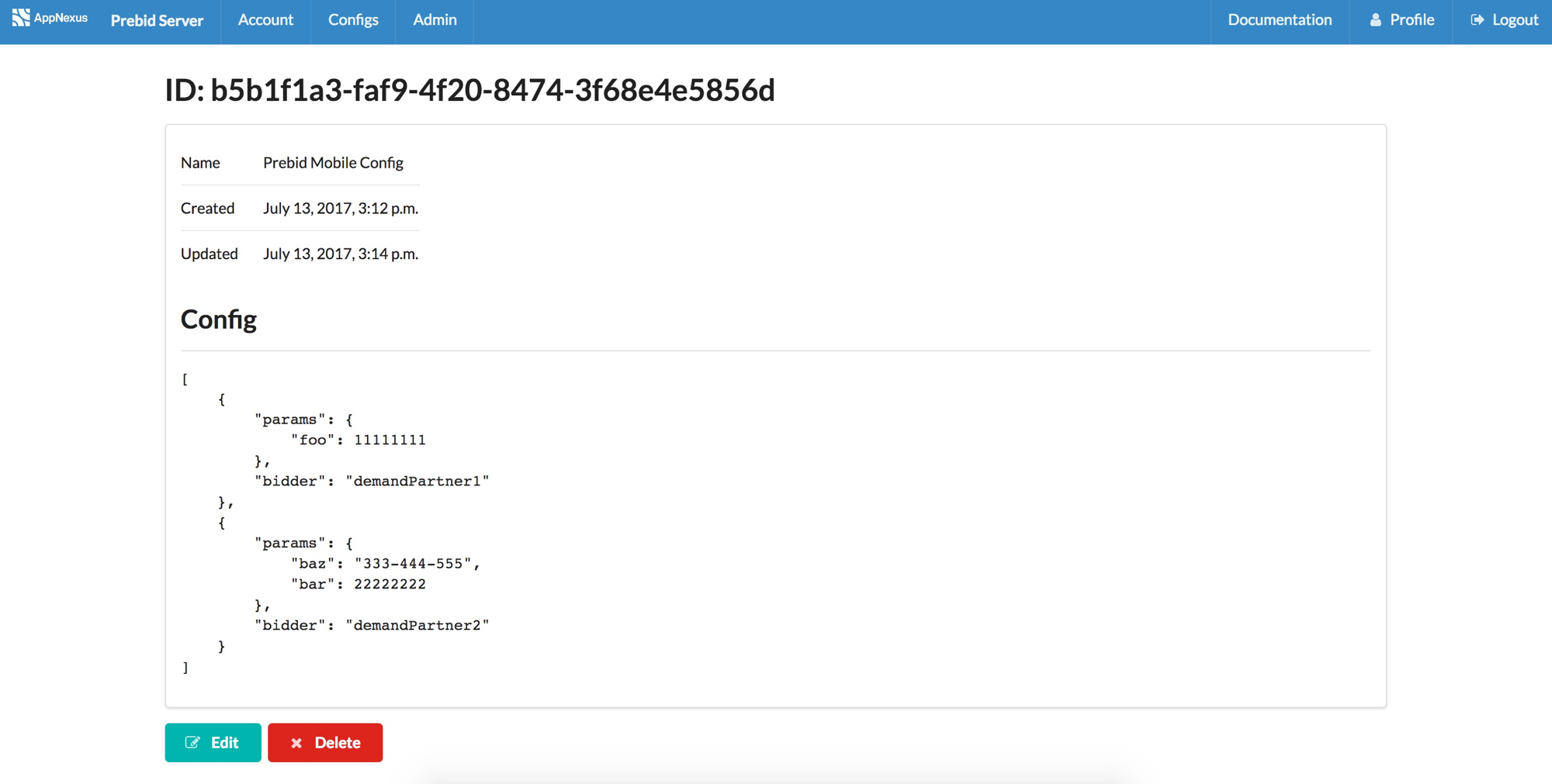 Prebid Server Config Page